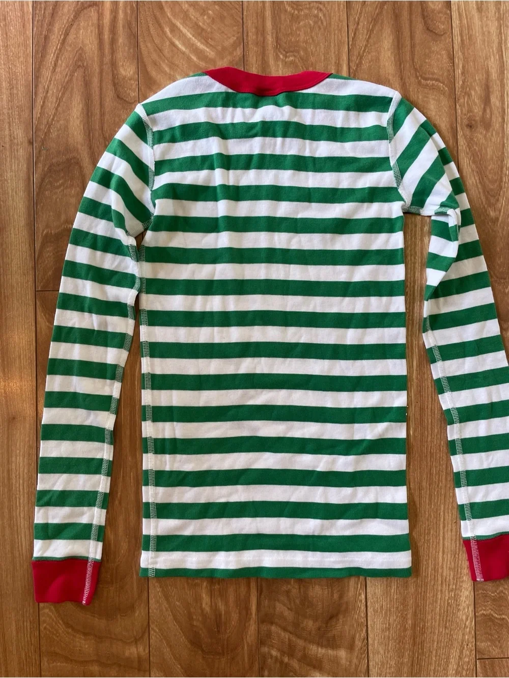 Hanna Andersson Green & White Striped Cotton Pajama Set with Red Trim Size 12